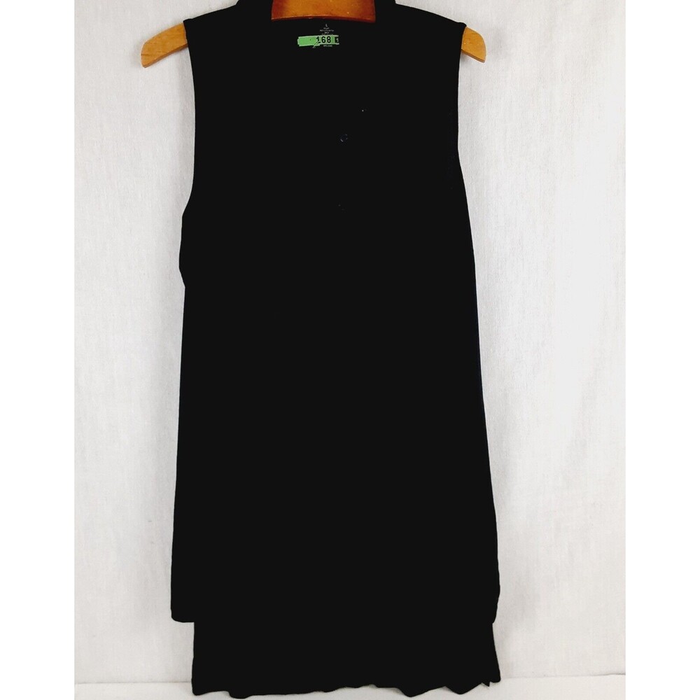 International Concepts INC Womens Sheer Black Sleeveless Button Down Large Top